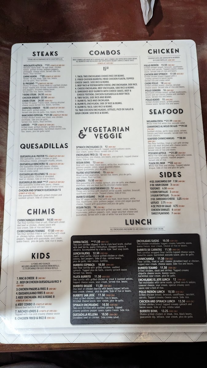 Menu Plaza Azteca Mexican Restaurant · Obx-6