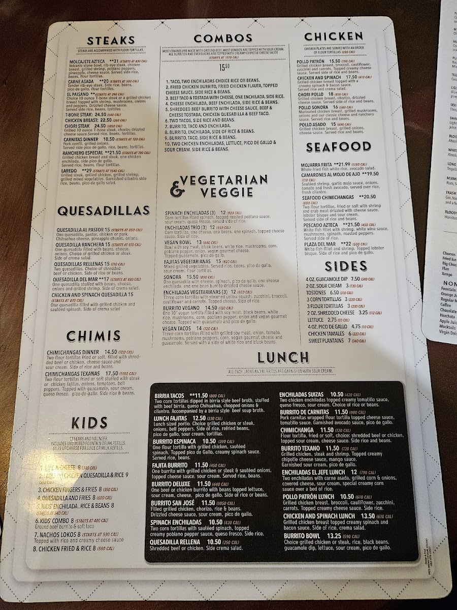 Menu Plaza Azteca Mexican Restaurant · Obx-7