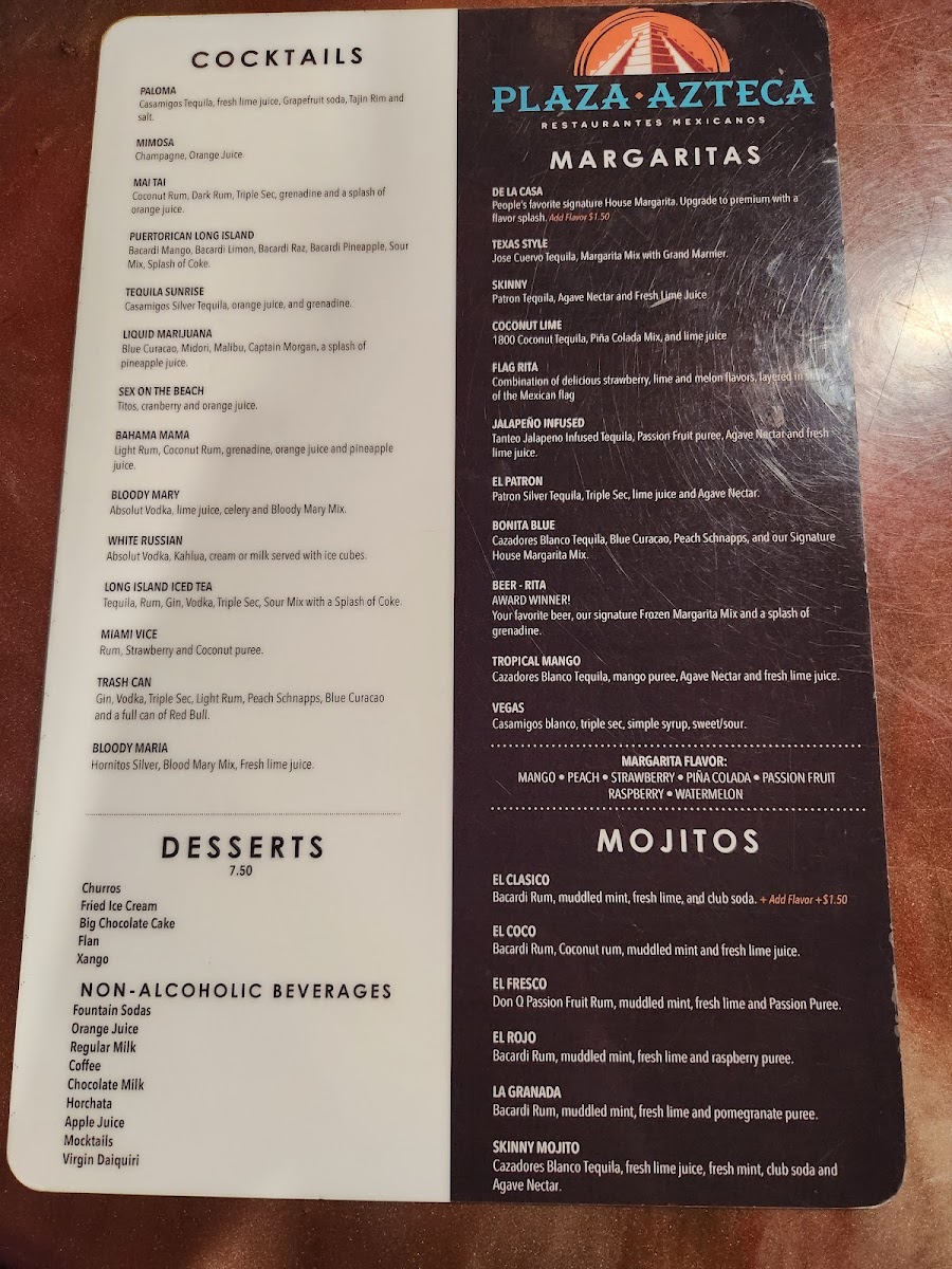 Menu Plaza Azteca Mexican Restaurant · Obx-9